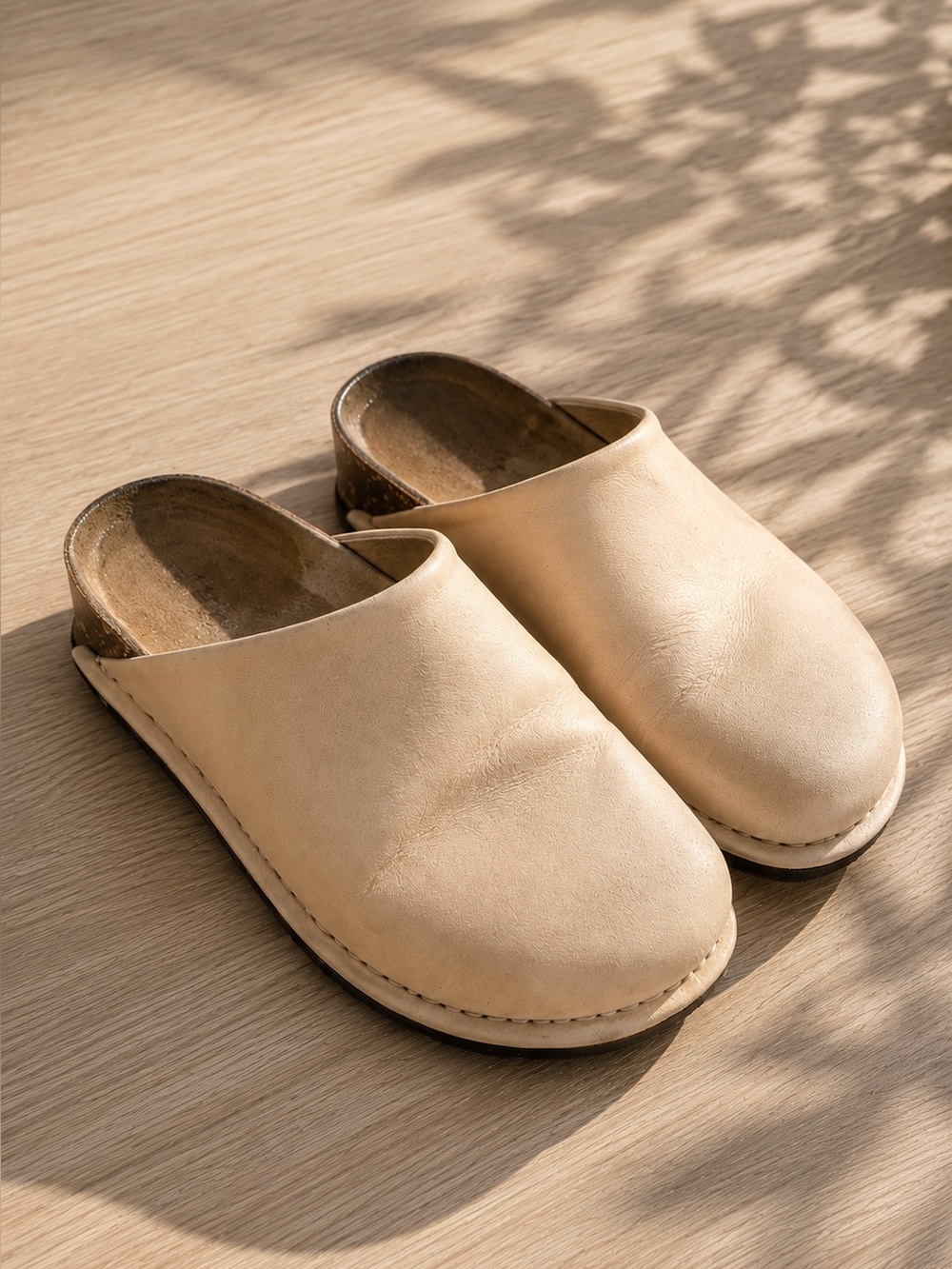 Jenni Kayne Leather Clogs Cream Beige Minimalist Slip-On Mules EU 37